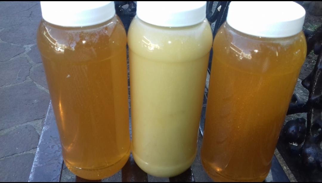 Botellas con miel clara y oscura